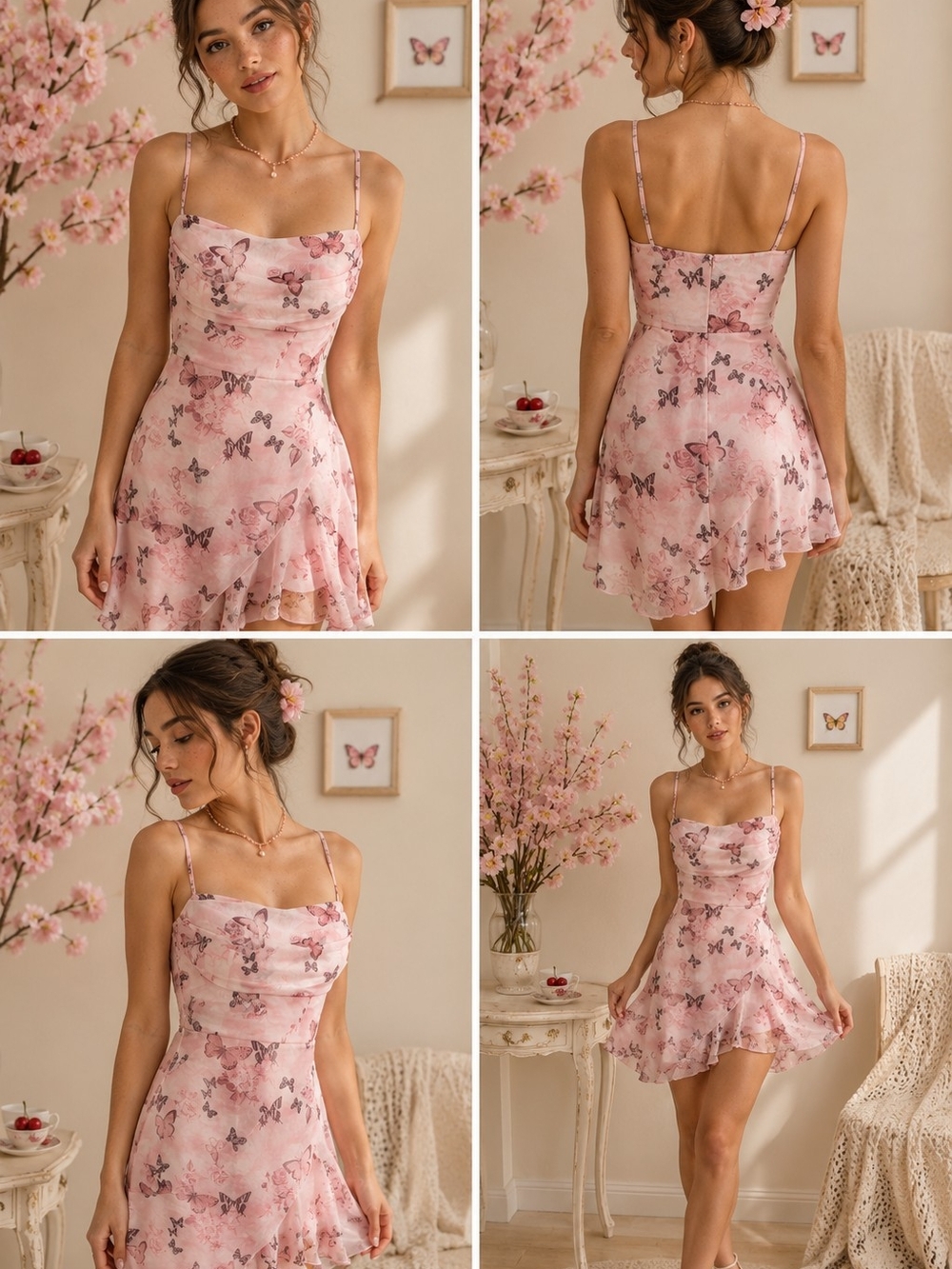 SHEIN MOD Pink Butterfly & Floral Mini Dress | Cottagecore Fairycore Size M NWT